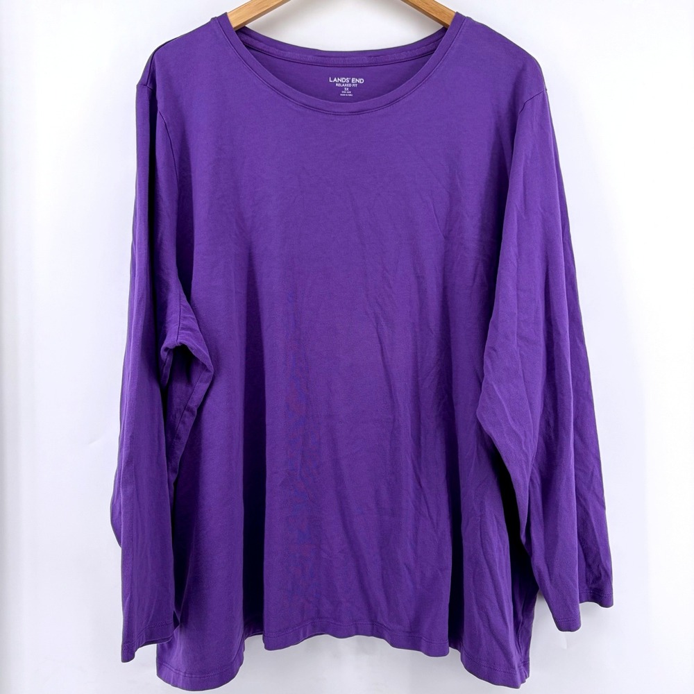 Lands End Purple Relaxed‎ Fit Long Sleeve Crew Neck Tee Shirt Womens 3X 24W-26W